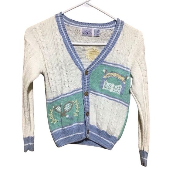 Vintage Kitestrings Kids Tennis Cardigan Sweater 5/6 - Picture 1 of 7
